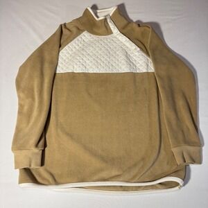 Crown & Ivy Womens Tan Fleece Quilted Snap Neck Pullover Sweatshirt Large